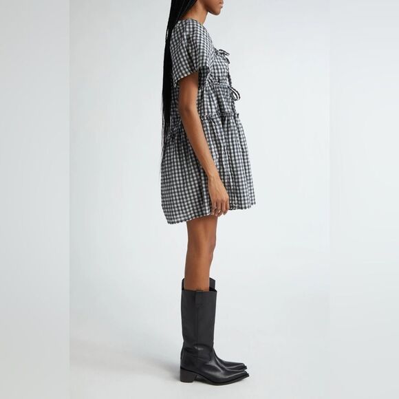 NWT GANNI Check Seersucker Tiered Minidress - Picture 5 of 10